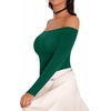 image:imageMANGOPOP Womens Off The Shoulder Long Sleeve Short Sleeve Bodysuit Sexy Backless Body Suit TopsLong Sleeve Deep Green