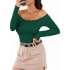 image:imageMANGOPOP Womens Off The Shoulder Long Sleeve Short Sleeve Bodysuit Sexy Backless Body Suit TopsLong Sleeve Deep Green