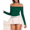 image:imageMANGOPOP Womens Off The Shoulder Long Sleeve Short Sleeve Bodysuit Sexy Backless Body Suit TopsLong Sleeve Deep Green