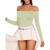 image:imageMANGOPOP Womens Off The Shoulder Long Sleeve Short Sleeve Bodysuit Sexy Backless Body Suit TopsLong Sleeve Fern Green