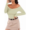 image:imageMANGOPOP Womens Off The Shoulder Long Sleeve Short Sleeve Bodysuit Sexy Backless Body Suit TopsLong Sleeve Fern Green