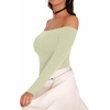 image:imageMANGOPOP Womens Off The Shoulder Long Sleeve Short Sleeve Bodysuit Sexy Backless Body Suit TopsLong Sleeve Fern Green