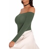 image:imageMANGOPOP Womens Off The Shoulder Long Sleeve Short Sleeve Bodysuit Sexy Backless Body Suit TopsLong Sleeve Grayish Green