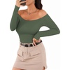 image:imageMANGOPOP Womens Off The Shoulder Long Sleeve Short Sleeve Bodysuit Sexy Backless Body Suit TopsLong Sleeve Grayish Green