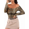 image:imageMANGOPOP Womens Off The Shoulder Long Sleeve Short Sleeve Bodysuit Sexy Backless Body Suit TopsLong Sleeve Leopard