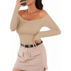image:imageMANGOPOP Womens Off The Shoulder Long Sleeve Short Sleeve Bodysuit Sexy Backless Body Suit TopsLong Sleeve Light Camel