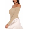 image:imageMANGOPOP Womens Off The Shoulder Long Sleeve Short Sleeve Bodysuit Sexy Backless Body Suit TopsLong Sleeve Light Camel