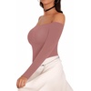 image:imageMANGOPOP Womens Off The Shoulder Long Sleeve Short Sleeve Bodysuit Sexy Backless Body Suit TopsLong Sleeve Marsala