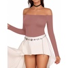 image:imageMANGOPOP Womens Off The Shoulder Long Sleeve Short Sleeve Bodysuit Sexy Backless Body Suit TopsLong Sleeve Marsala
