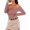 image:imageMANGOPOP Womens Off The Shoulder Long Sleeve Short Sleeve Bodysuit Sexy Backless Body Suit TopsLong Sleeve Marsala