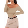 image:imageMANGOPOP Womens Off The Shoulder Long Sleeve Short Sleeve Bodysuit Sexy Backless Body Suit TopsLong Sleeve Mocha