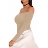 image:imageMANGOPOP Womens Off The Shoulder Long Sleeve Short Sleeve Bodysuit Sexy Backless Body Suit TopsLong Sleeve Mocha