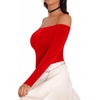 image:imageMANGOPOP Womens Off The Shoulder Long Sleeve Short Sleeve Bodysuit Sexy Backless Body Suit TopsLong Sleeve Red