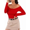 image:imageMANGOPOP Womens Off The Shoulder Long Sleeve Short Sleeve Bodysuit Sexy Backless Body Suit TopsLong Sleeve Red