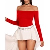 image:imageMANGOPOP Womens Off The Shoulder Long Sleeve Short Sleeve Bodysuit Sexy Backless Body Suit TopsLong Sleeve Red