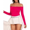 image:imageMANGOPOP Womens Off The Shoulder Long Sleeve Short Sleeve Bodysuit Sexy Backless Body Suit TopsLong Sleeve Rose Red