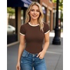 image:imageMANGOPOP Womens Round Neck Short Sleeve Bodysuit T Shirts Basic Body Suit TopsBbrown