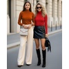 image:imageMANGOPOP Womens Sparkly Mock Turtle Neck Bodysuit Long Sleeve Shiny Rhinestone Body Suits Fall Outfits TopsOrange