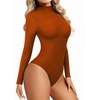 image:imageMANGOPOP Womens Sparkly Mock Turtle Neck Bodysuit Long Sleeve Shiny Rhinestone Body Suits Fall Outfits TopsOrange