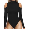 image:imageMANGOPOP Long Sleeve Body Suits Mock Turtleneck Sexy Cold Shoulder Cutout Going Out TopsA Black