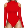 image:imageMANGOPOP Long Sleeve Body Suits Mock Turtleneck Sexy Cold Shoulder Cutout Going Out TopsRed