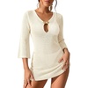 image:imageMANGOPOP Womens Crochet Swimsuit Cover Up 34 Sleeve Bathing Suit Cover Ups Knit Cutout Vacation Beach Coverup DressAcream White