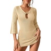 image:imageMANGOPOP Womens Crochet Swimsuit Cover Up 34 Sleeve Bathing Suit Cover Ups Knit Cutout Vacation Beach Coverup DressBapricot