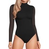 image:imageMANGOPOP Womens Mock Turtle Neck Bodysuit Mesh Long Sleeve Body Suit Sexy Sheer Going Out Tops01 Black