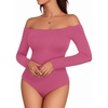 image:imageMANGOPOP Womens Off The Shoulder Long Sleeve Short Sleeve Bodysuit Sexy Backless Body Suit TopsLong Sleeve Blush
