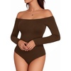 image:imageMANGOPOP Womens Off The Shoulder Long Sleeve Short Sleeve Bodysuit Sexy Backless Body Suit TopsLong Sleeve Coffee