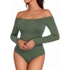 image:imageMANGOPOP Womens Off The Shoulder Long Sleeve Short Sleeve Bodysuit Sexy Backless Body Suit TopsLong Sleeve Grayish Green