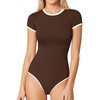 image:imageMANGOPOP Womens Round Neck Short Sleeve Bodysuit T Shirts Basic Body Suit TopsBbrown
