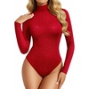 image:imageMANGOPOP Womens Sparkly Mock Turtle Neck Bodysuit Long Sleeve Shiny Rhinestone Body Suits Fall Outfits TopsRed