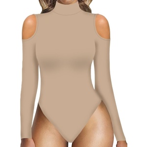 image:imageMANGOPOP Long Sleeve Body Suits Mock Turtleneck Sexy Cold Shoulder Cutout Going Out TopsNude