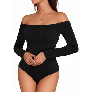image:imageMANGOPOP Womens Off The Shoulder Long Sleeve Short Sleeve Bodysuit Sexy Backless Body Suit Tops02 Long Sleeve Black
