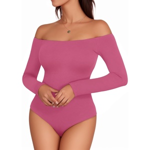 image:imageMANGOPOP Womens Off The Shoulder Long Sleeve Short Sleeve Bodysuit Sexy Backless Body Suit TopsLong Sleeve Blush