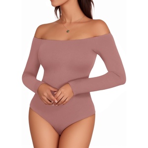 image:imageMANGOPOP Womens Off The Shoulder Long Sleeve Short Sleeve Bodysuit Sexy Backless Body Suit TopsLong Sleeve Marsala