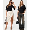 image:imageMANGOPOP Boat Neck Tops for Women 34 Sleeve Bell Sleeve Fitted Ruched Shirts Summer Y2k Trendy Going Out Tops 2026Black