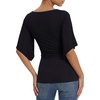 image:imageMANGOPOP Boat Neck Tops for Women 34 Sleeve Bell Sleeve Fitted Ruched Shirts Summer Y2k Trendy Going Out Tops 2026Black