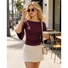 image:imageMANGOPOP Boat Neck Tops for Women 34 Sleeve Bell Sleeve Fitted Ruched Shirts Summer Y2k Trendy Going Out Tops 2026Burgundy