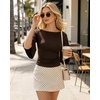image:imageMANGOPOP Boat Neck Tops for Women 34 Sleeve Bell Sleeve Fitted Ruched Shirts Summer Y2k Trendy Going Out Tops 2026Coffee