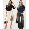 image:imageMANGOPOP Boat Neck Tops for Women 34 Sleeve Bell Sleeve Fitted Ruched Shirts Summer Y2k Trendy Going Out Tops 2026Deep Blue