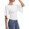 image:imageMANGOPOP Boat Neck Tops for Women 34 Sleeve Bell Sleeve Fitted Ruched Shirts Summer Y2k Trendy Going Out Tops 2026White