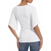 image:imageMANGOPOP Boat Neck Tops for Women 34 Sleeve Bell Sleeve Fitted Ruched Shirts Summer Y2k Trendy Going Out Tops 2026White