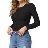 image:imageMANGOPOP Crew Neck Long Sleeve T Shirts for Women Fitted Shirts Tight Neck T Shirts Basic Tee TopsA01black