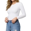 image:imageMANGOPOP Crew Neck Long Sleeve T Shirts for Women Fitted Shirts Tight Neck T Shirts Basic Tee TopsA02white