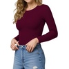 image:imageMANGOPOP Crew Neck Long Sleeve T Shirts for Women Fitted Shirts Tight Neck T Shirts Basic Tee TopsBurgundy