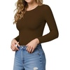 image:imageMANGOPOP Crew Neck Long Sleeve T Shirts for Women Fitted Shirts Tight Neck T Shirts Basic Tee TopsCoffee