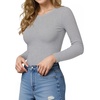 image:imageMANGOPOP Crew Neck Long Sleeve T Shirts for Women Fitted Shirts Tight Neck T Shirts Basic Tee TopsDark Heather Grey