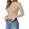 image:imageMANGOPOP Crew Neck Long Sleeve T Shirts for Women Fitted Shirts Tight Neck T Shirts Basic Tee TopsLight Camel